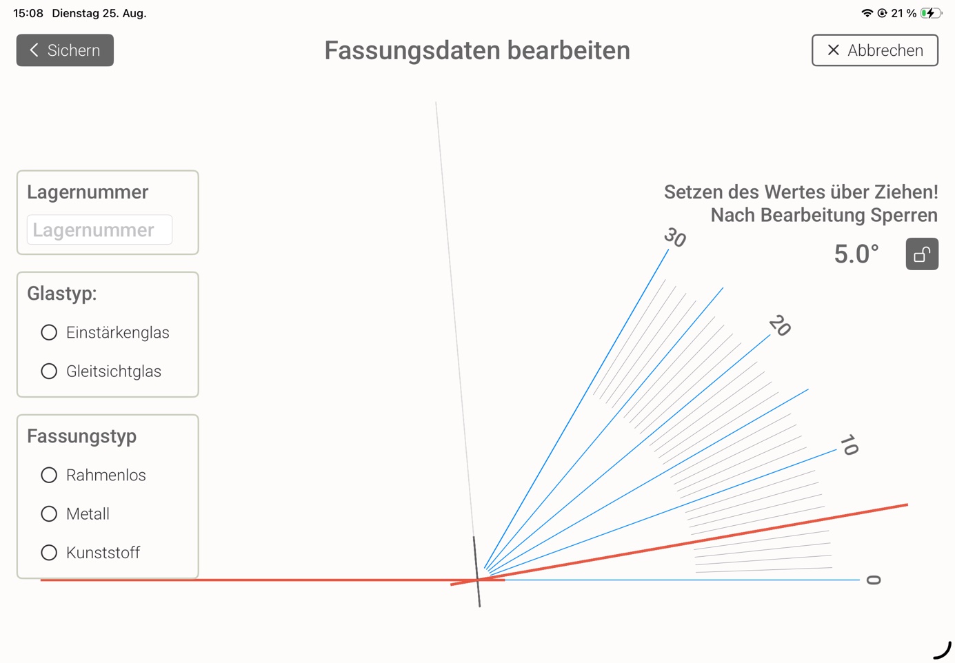Fixierter Fassungsscheibenwinkel