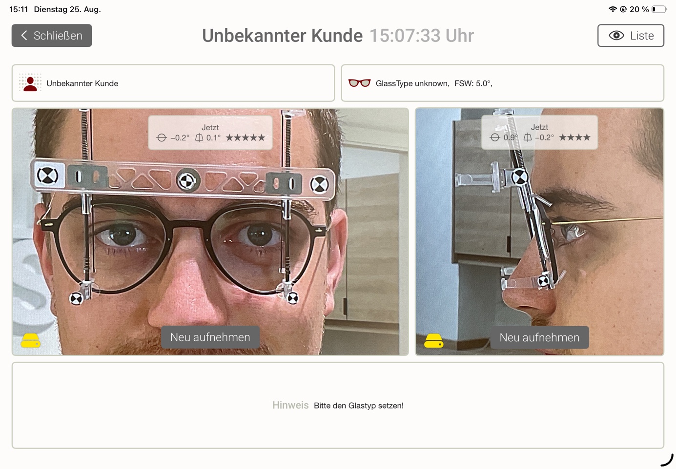 Vorgang mit Frontal- und Seitenaufnahme
