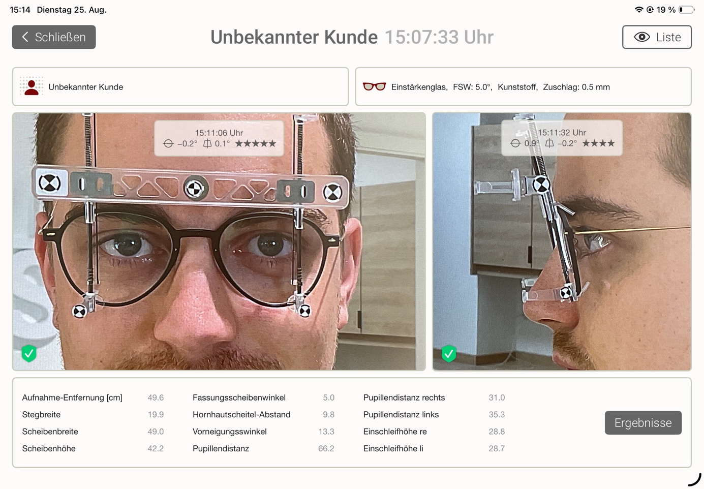 Vollständiger Vorgang mit Messwerten