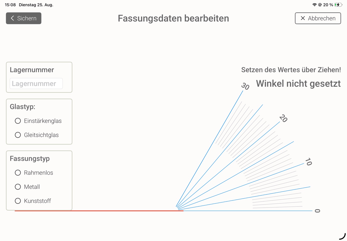 Fassungsdaten mit Winkelmessung